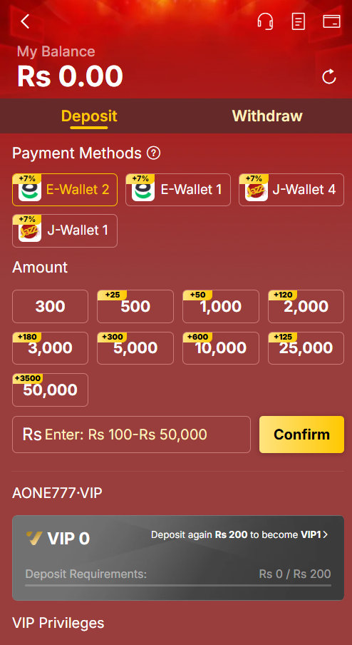 AONE777 Deposit